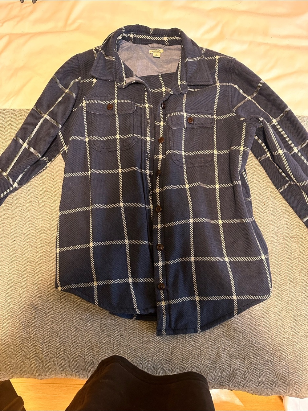L.L. Bean Navy Blue Windowpane Button-Down Shacket